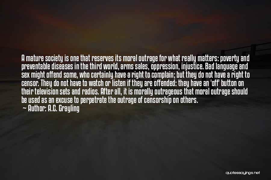 A.C. Grayling Quotes: A Mature Society Is One That Reserves Its Moral Outrage For What Really Matters: Poverty And Preventable Diseases In The