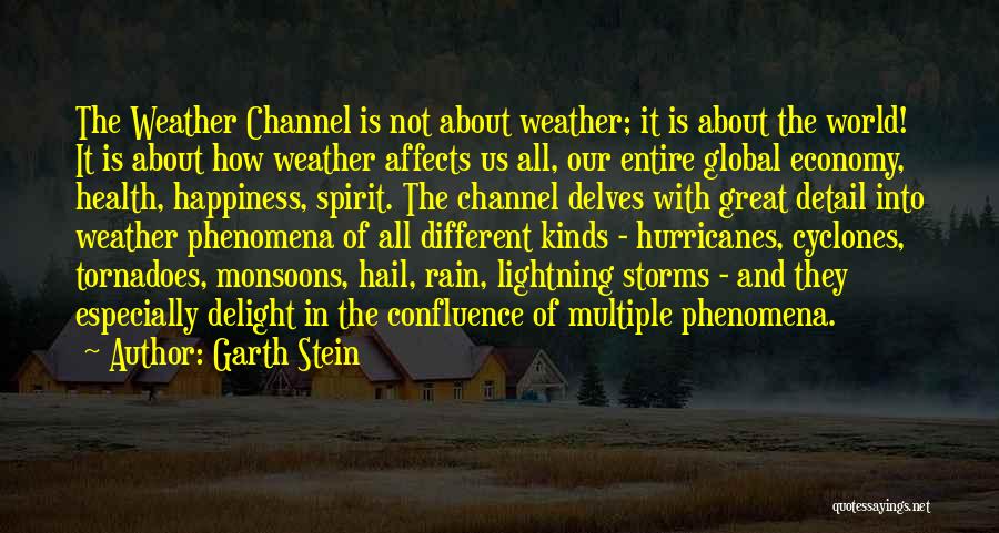 Garth Stein Quotes: The Weather Channel Is Not About Weather; It Is About The World! It Is About How Weather Affects Us All,