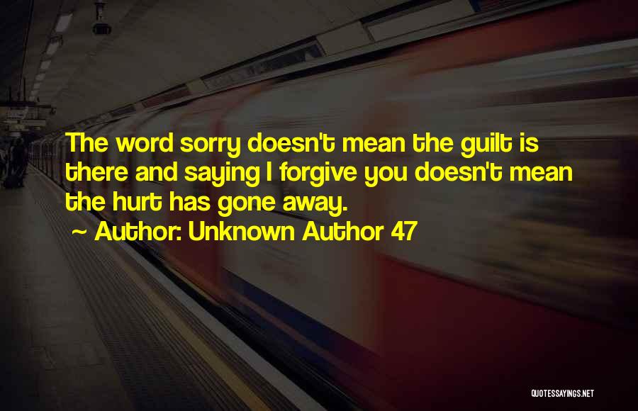 Unknown Author 47 Quotes: The Word Sorry Doesn't Mean The Guilt Is There And Saying I Forgive You Doesn't Mean The Hurt Has Gone