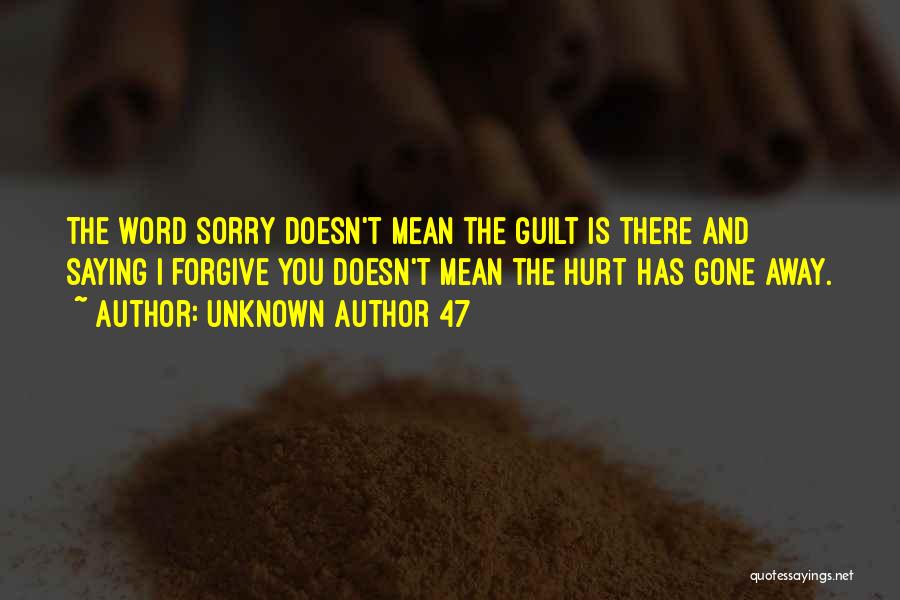 Unknown Author 47 Quotes: The Word Sorry Doesn't Mean The Guilt Is There And Saying I Forgive You Doesn't Mean The Hurt Has Gone