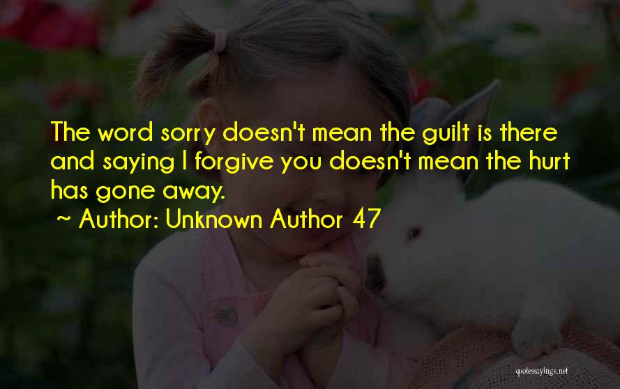 Unknown Author 47 Quotes: The Word Sorry Doesn't Mean The Guilt Is There And Saying I Forgive You Doesn't Mean The Hurt Has Gone