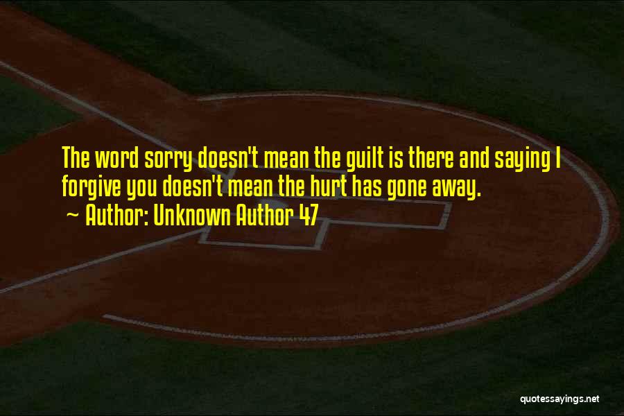 Unknown Author 47 Quotes: The Word Sorry Doesn't Mean The Guilt Is There And Saying I Forgive You Doesn't Mean The Hurt Has Gone