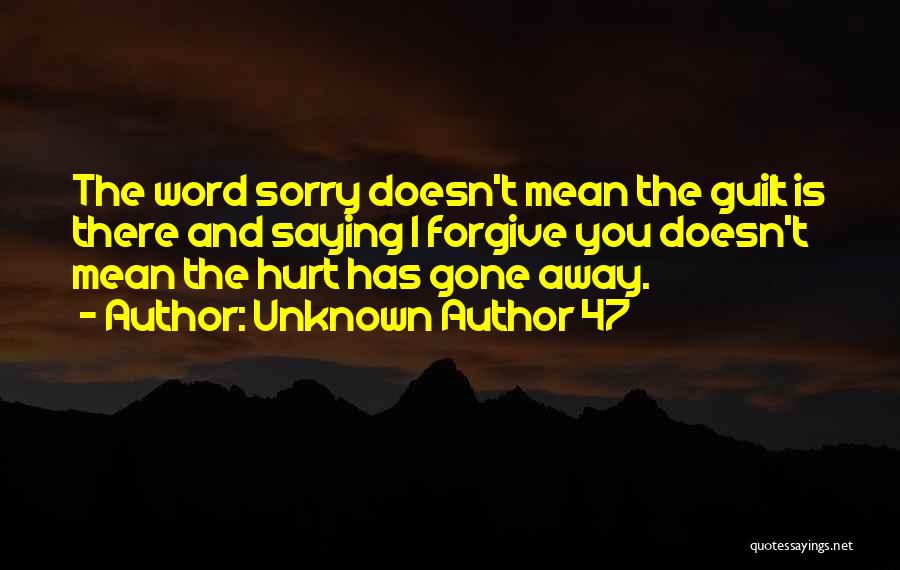 Unknown Author 47 Quotes: The Word Sorry Doesn't Mean The Guilt Is There And Saying I Forgive You Doesn't Mean The Hurt Has Gone