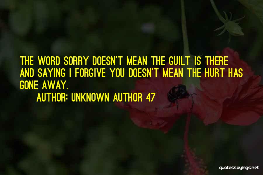 Unknown Author 47 Quotes: The Word Sorry Doesn't Mean The Guilt Is There And Saying I Forgive You Doesn't Mean The Hurt Has Gone