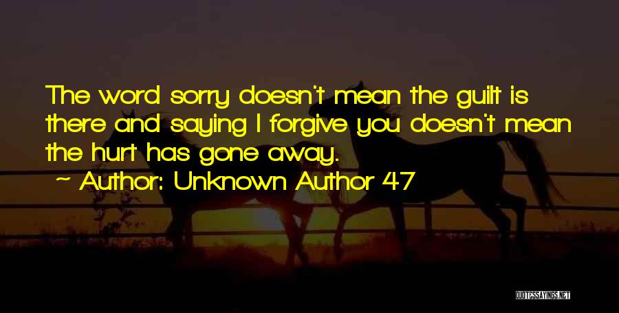 Unknown Author 47 Quotes: The Word Sorry Doesn't Mean The Guilt Is There And Saying I Forgive You Doesn't Mean The Hurt Has Gone