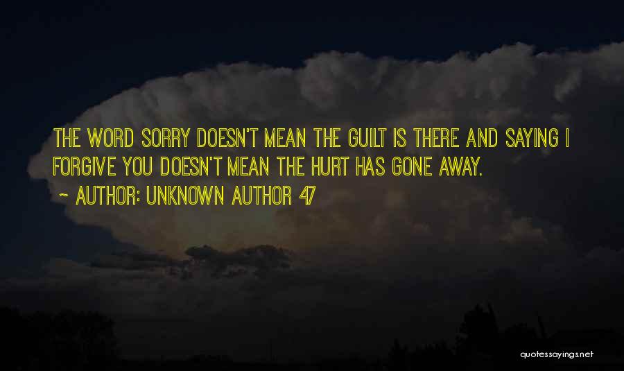 Unknown Author 47 Quotes: The Word Sorry Doesn't Mean The Guilt Is There And Saying I Forgive You Doesn't Mean The Hurt Has Gone