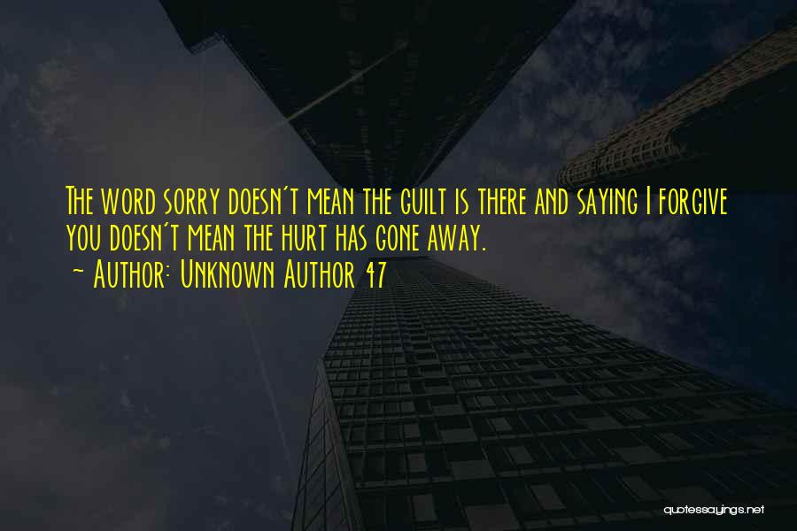 Unknown Author 47 Quotes: The Word Sorry Doesn't Mean The Guilt Is There And Saying I Forgive You Doesn't Mean The Hurt Has Gone