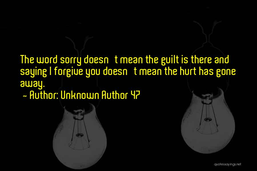 Unknown Author 47 Quotes: The Word Sorry Doesn't Mean The Guilt Is There And Saying I Forgive You Doesn't Mean The Hurt Has Gone