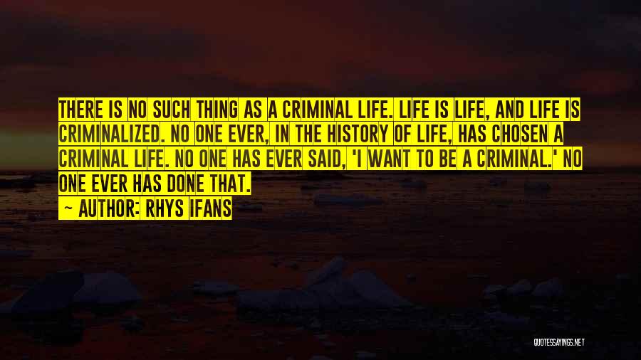 Rhys Ifans Quotes: There Is No Such Thing As A Criminal Life. Life Is Life, And Life Is Criminalized. No One Ever, In