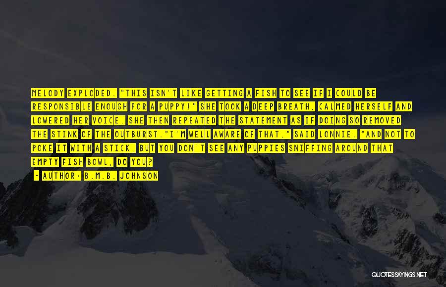 B.M.B. Johnson Quotes: Melody Exploded. This Isn't Like Getting A Fish To See If I Could Be Responsible Enough For A Puppy! She