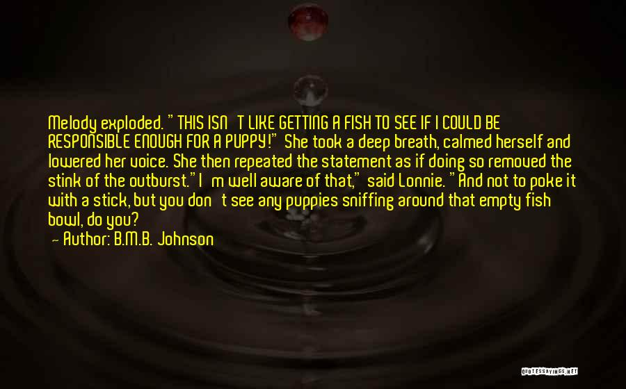 B.M.B. Johnson Quotes: Melody Exploded. This Isn't Like Getting A Fish To See If I Could Be Responsible Enough For A Puppy! She