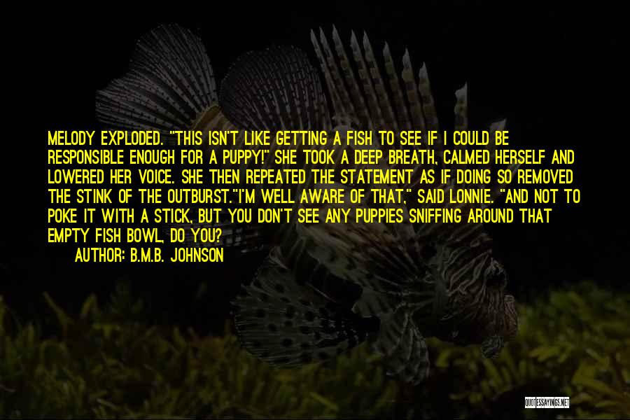 B.M.B. Johnson Quotes: Melody Exploded. This Isn't Like Getting A Fish To See If I Could Be Responsible Enough For A Puppy! She