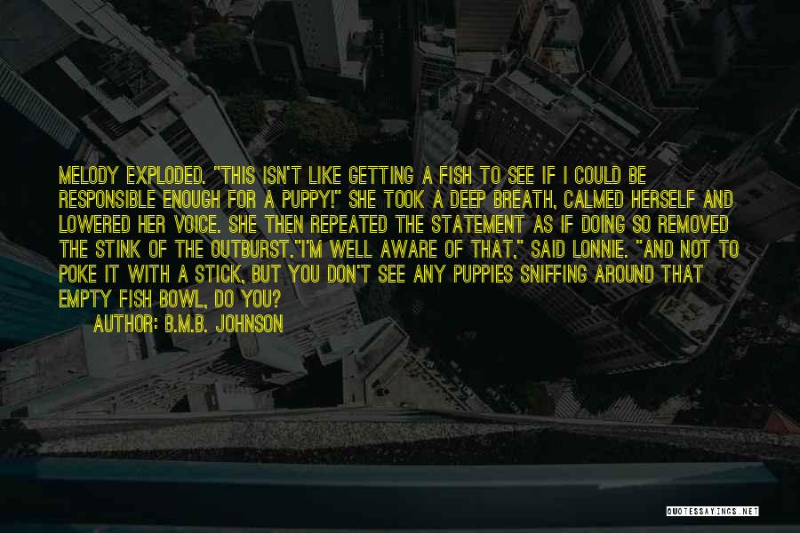 B.M.B. Johnson Quotes: Melody Exploded. This Isn't Like Getting A Fish To See If I Could Be Responsible Enough For A Puppy! She