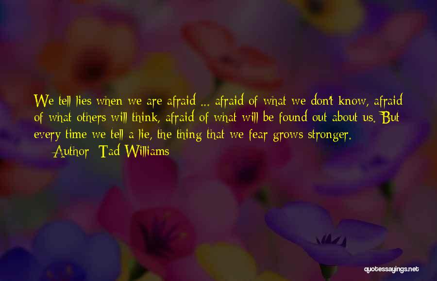 Tad Williams Quotes: We Tell Lies When We Are Afraid ... Afraid Of What We Don't Know, Afraid Of What Others Will Think,