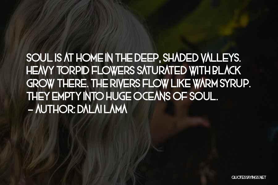 Dalai Lama Quotes: Soul Is At Home In The Deep, Shaded Valleys. Heavy Torpid Flowers Saturated With Black Grow There. The Rivers Flow