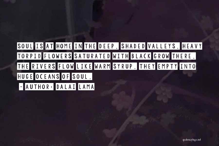 Dalai Lama Quotes: Soul Is At Home In The Deep, Shaded Valleys. Heavy Torpid Flowers Saturated With Black Grow There. The Rivers Flow