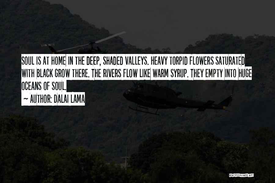 Dalai Lama Quotes: Soul Is At Home In The Deep, Shaded Valleys. Heavy Torpid Flowers Saturated With Black Grow There. The Rivers Flow