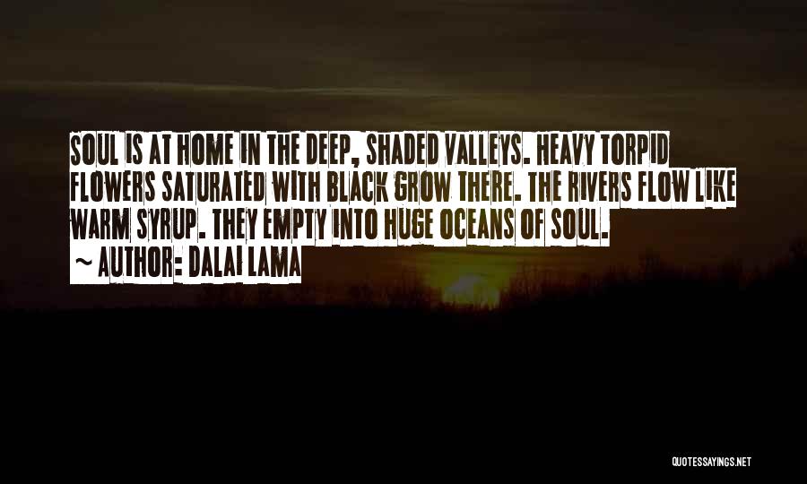 Dalai Lama Quotes: Soul Is At Home In The Deep, Shaded Valleys. Heavy Torpid Flowers Saturated With Black Grow There. The Rivers Flow