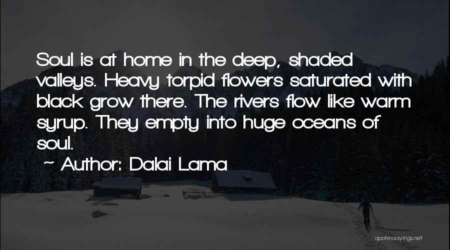Dalai Lama Quotes: Soul Is At Home In The Deep, Shaded Valleys. Heavy Torpid Flowers Saturated With Black Grow There. The Rivers Flow