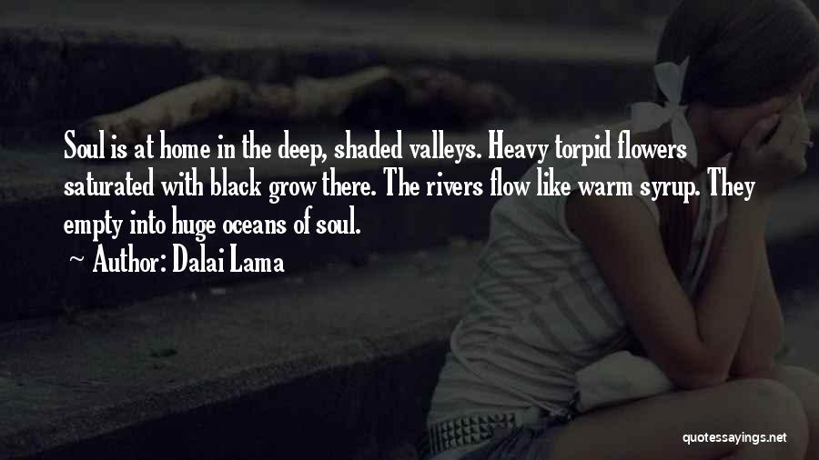 Dalai Lama Quotes: Soul Is At Home In The Deep, Shaded Valleys. Heavy Torpid Flowers Saturated With Black Grow There. The Rivers Flow