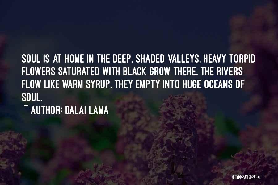 Dalai Lama Quotes: Soul Is At Home In The Deep, Shaded Valleys. Heavy Torpid Flowers Saturated With Black Grow There. The Rivers Flow