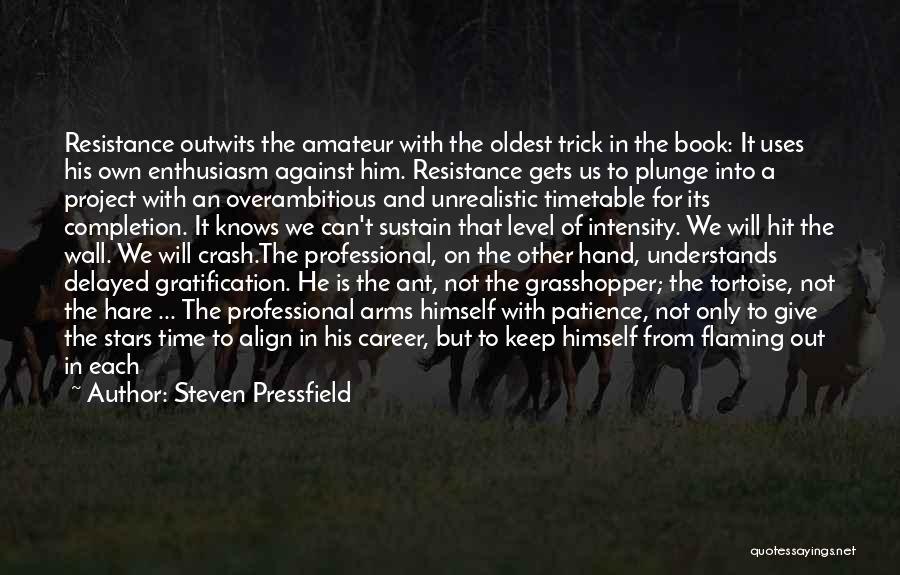 Steven Pressfield Quotes: Resistance Outwits The Amateur With The Oldest Trick In The Book: It Uses His Own Enthusiasm Against Him. Resistance Gets