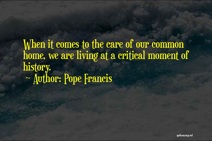 Pope Francis Quotes: When It Comes To The Care Of Our Common Home, We Are Living At A Critical Moment Of History.