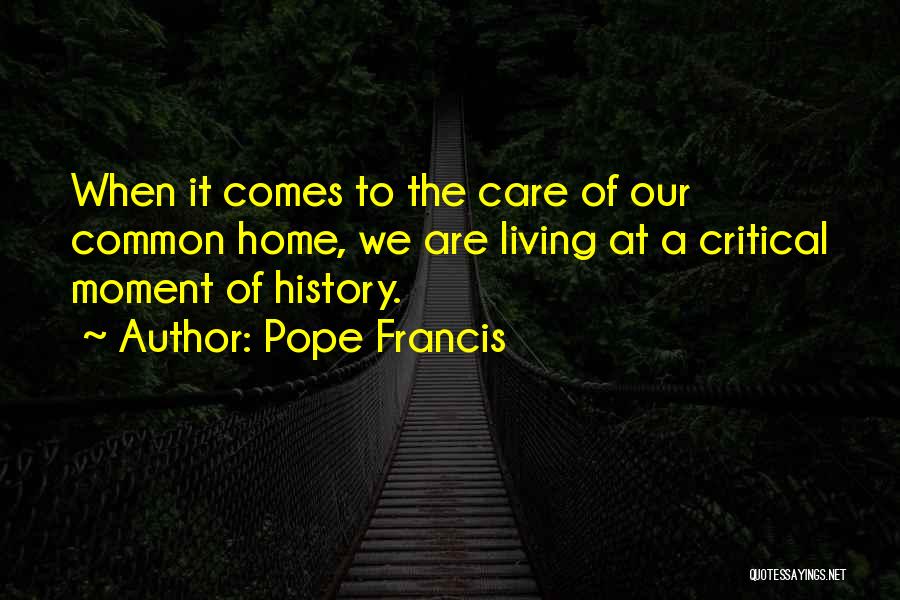 Pope Francis Quotes: When It Comes To The Care Of Our Common Home, We Are Living At A Critical Moment Of History.