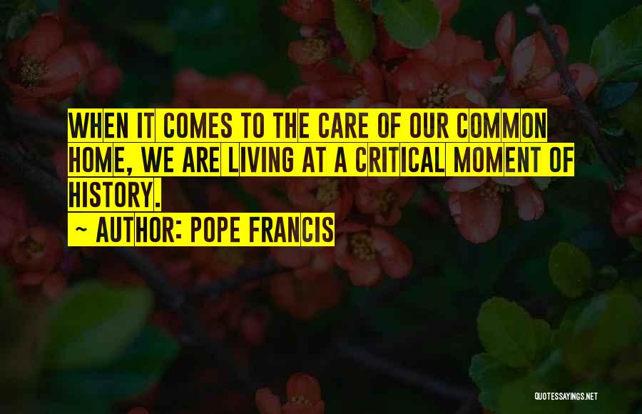 Pope Francis Quotes: When It Comes To The Care Of Our Common Home, We Are Living At A Critical Moment Of History.