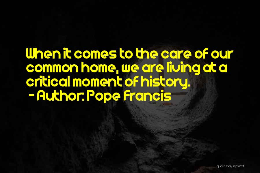 Pope Francis Quotes: When It Comes To The Care Of Our Common Home, We Are Living At A Critical Moment Of History.