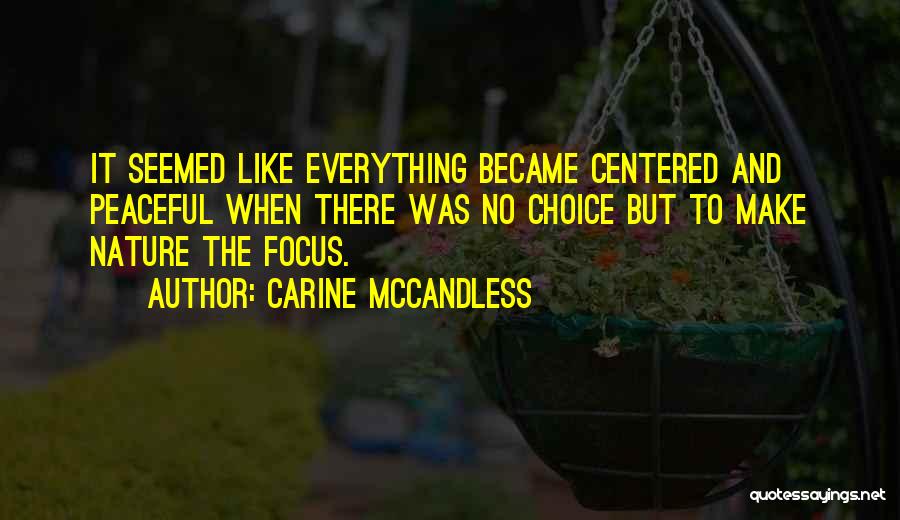 Carine McCandless Quotes: It Seemed Like Everything Became Centered And Peaceful When There Was No Choice But To Make Nature The Focus.