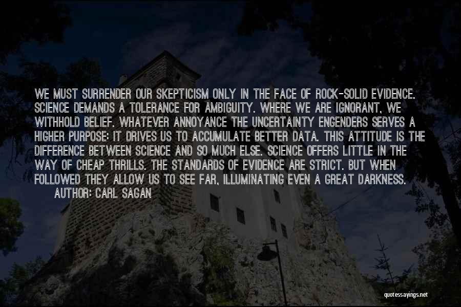 Carl Sagan Quotes: We Must Surrender Our Skepticism Only In The Face Of Rock-solid Evidence. Science Demands A Tolerance For Ambiguity. Where We