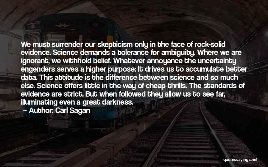 Carl Sagan Quotes: We Must Surrender Our Skepticism Only In The Face Of Rock-solid Evidence. Science Demands A Tolerance For Ambiguity. Where We