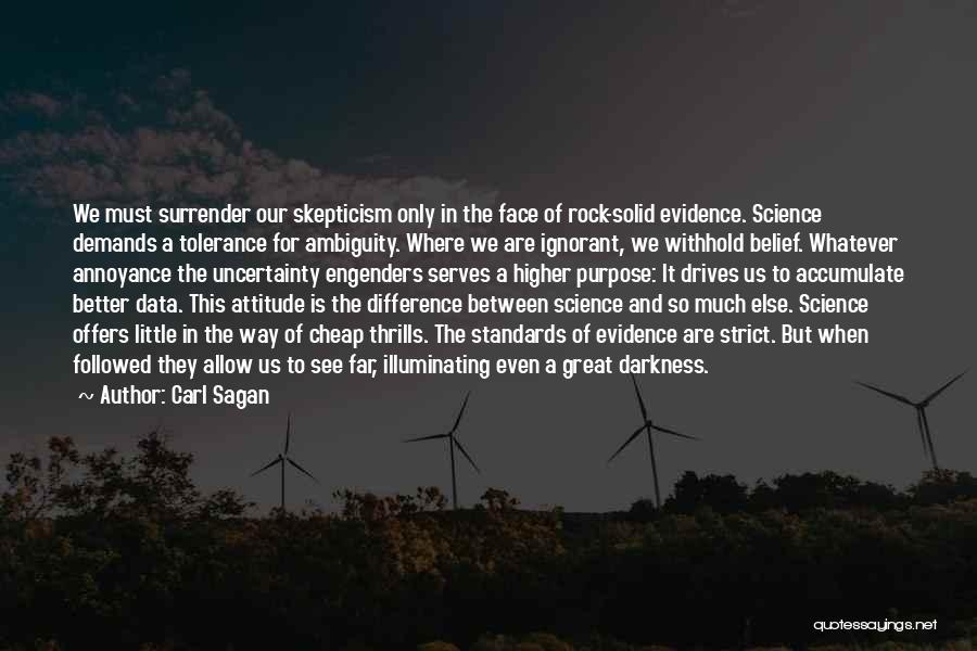 Carl Sagan Quotes: We Must Surrender Our Skepticism Only In The Face Of Rock-solid Evidence. Science Demands A Tolerance For Ambiguity. Where We