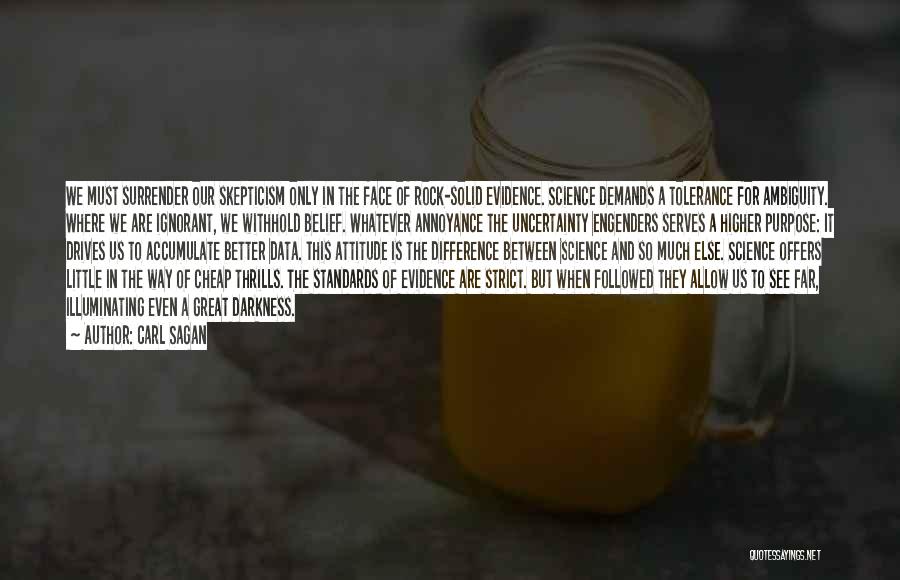 Carl Sagan Quotes: We Must Surrender Our Skepticism Only In The Face Of Rock-solid Evidence. Science Demands A Tolerance For Ambiguity. Where We