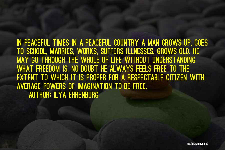 Ilya Ehrenburg Quotes: In Peaceful Times In A Peaceful Country A Man Grows Up, Goes To School, Marries, Works, Suffers Illnesses, Grows Old.