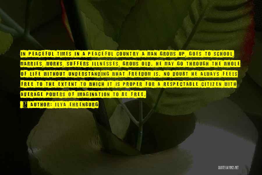 Ilya Ehrenburg Quotes: In Peaceful Times In A Peaceful Country A Man Grows Up, Goes To School, Marries, Works, Suffers Illnesses, Grows Old.