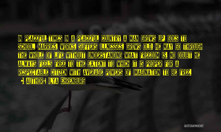 Ilya Ehrenburg Quotes: In Peaceful Times In A Peaceful Country A Man Grows Up, Goes To School, Marries, Works, Suffers Illnesses, Grows Old.