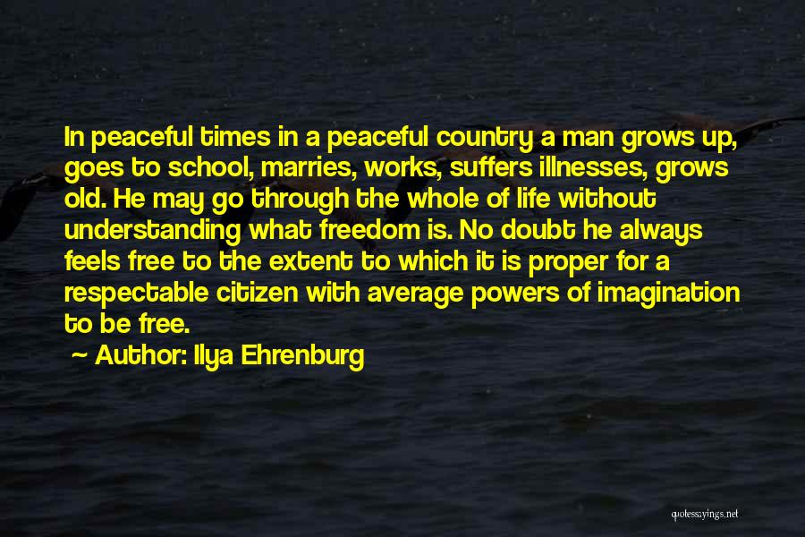 Ilya Ehrenburg Quotes: In Peaceful Times In A Peaceful Country A Man Grows Up, Goes To School, Marries, Works, Suffers Illnesses, Grows Old.