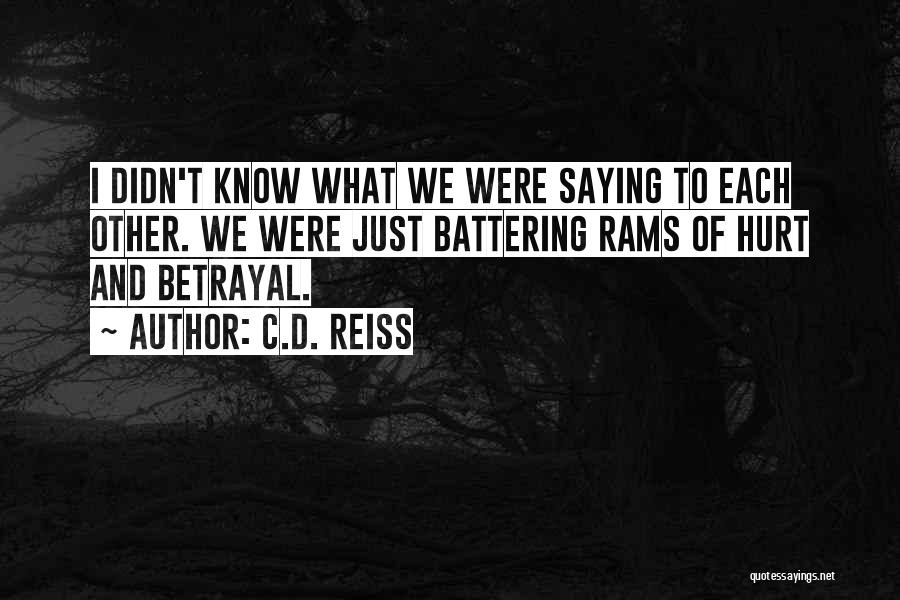 C.D. Reiss Quotes: I Didn't Know What We Were Saying To Each Other. We Were Just Battering Rams Of Hurt And Betrayal.