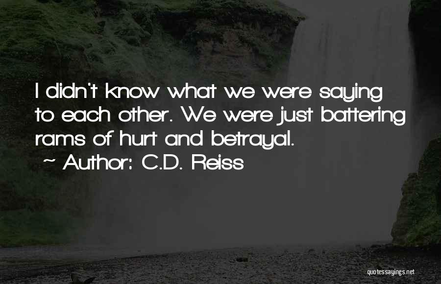 C.D. Reiss Quotes: I Didn't Know What We Were Saying To Each Other. We Were Just Battering Rams Of Hurt And Betrayal.