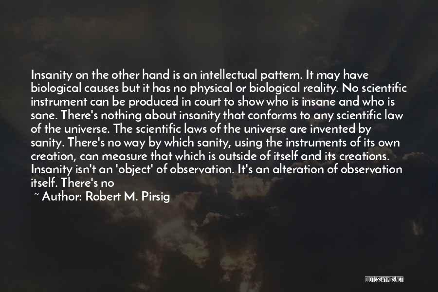 Robert M. Pirsig Quotes: Insanity On The Other Hand Is An Intellectual Pattern. It May Have Biological Causes But It Has No Physical Or