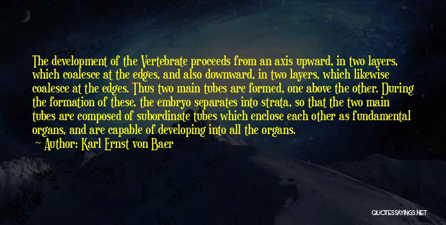 Karl Ernst Von Baer Quotes: The Development Of The Vertebrate Proceeds From An Axis Upward, In Two Layers, Which Coalesce At The Edges, And Also