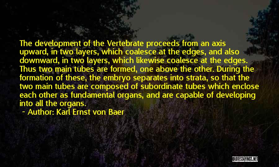 Karl Ernst Von Baer Quotes: The Development Of The Vertebrate Proceeds From An Axis Upward, In Two Layers, Which Coalesce At The Edges, And Also