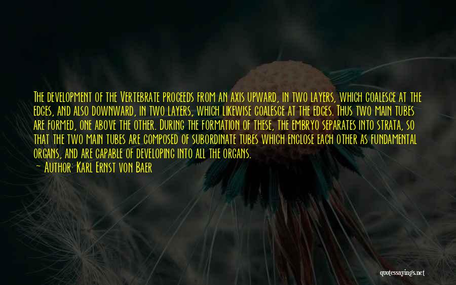 Karl Ernst Von Baer Quotes: The Development Of The Vertebrate Proceeds From An Axis Upward, In Two Layers, Which Coalesce At The Edges, And Also