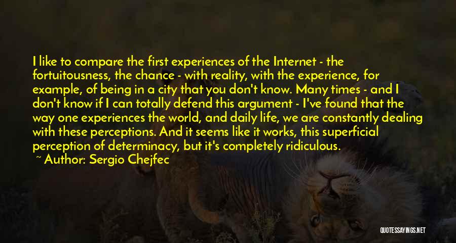 Sergio Chejfec Quotes: I Like To Compare The First Experiences Of The Internet - The Fortuitousness, The Chance - With Reality, With The