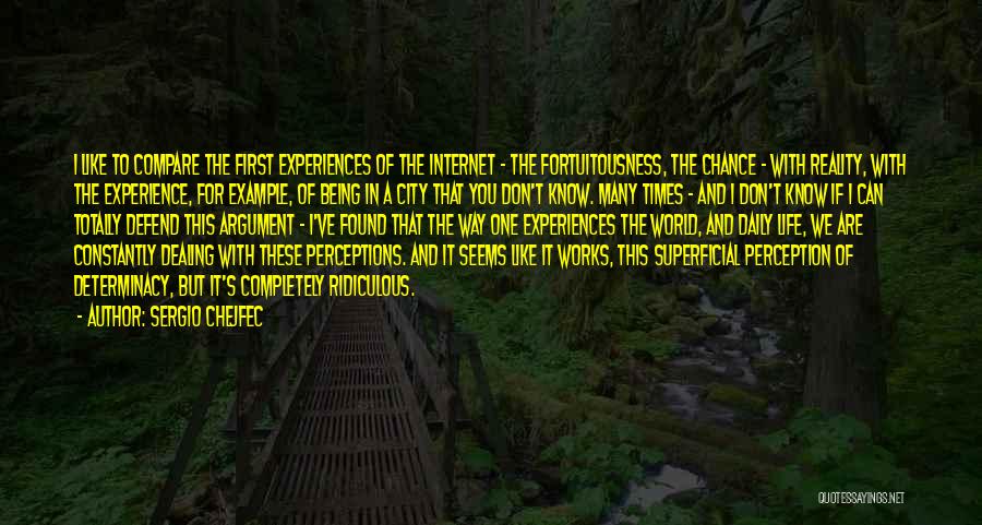 Sergio Chejfec Quotes: I Like To Compare The First Experiences Of The Internet - The Fortuitousness, The Chance - With Reality, With The