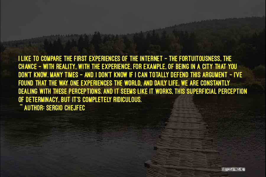 Sergio Chejfec Quotes: I Like To Compare The First Experiences Of The Internet - The Fortuitousness, The Chance - With Reality, With The