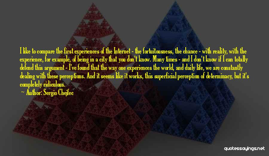 Sergio Chejfec Quotes: I Like To Compare The First Experiences Of The Internet - The Fortuitousness, The Chance - With Reality, With The
