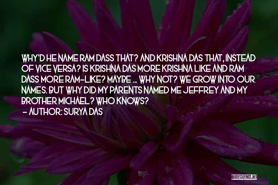 Surya Das Quotes: Why'd He Name Ram Dass That? And Krishna Das That, Instead Of Vice Versa? Is Krishna Das More Krishna Like